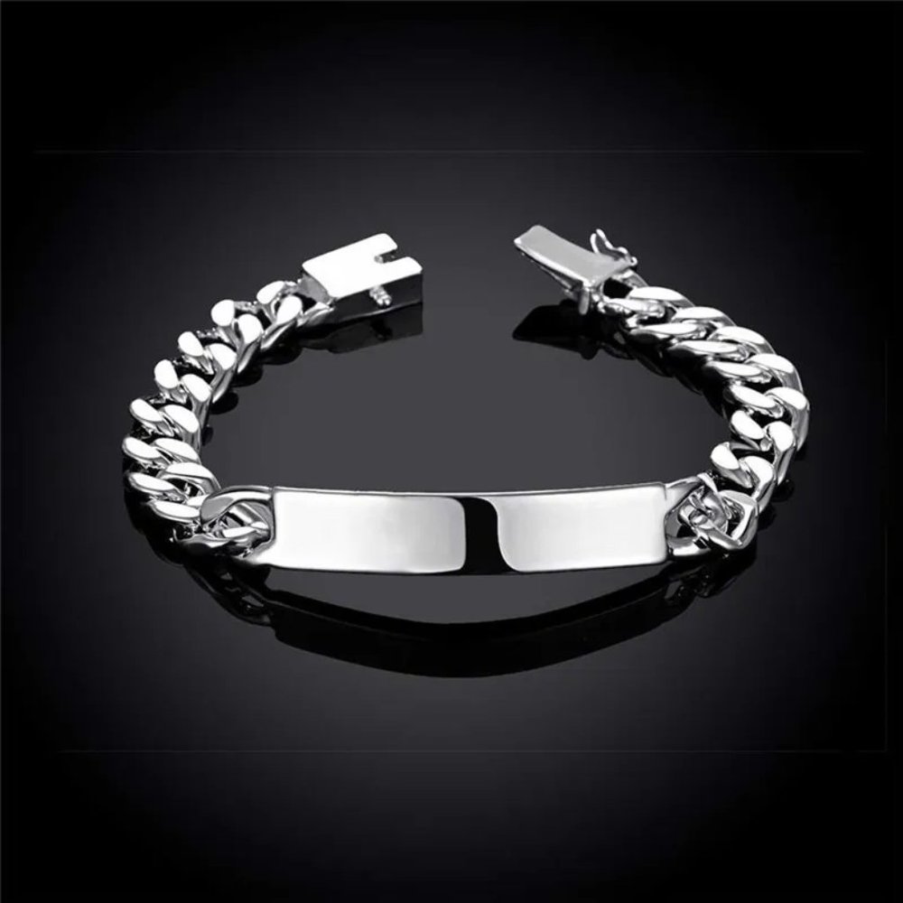 Awesome Men's Large 10mm Wide ID Bracelet Stamped .925 Solid Sterling Silver - Picture 1 of 11